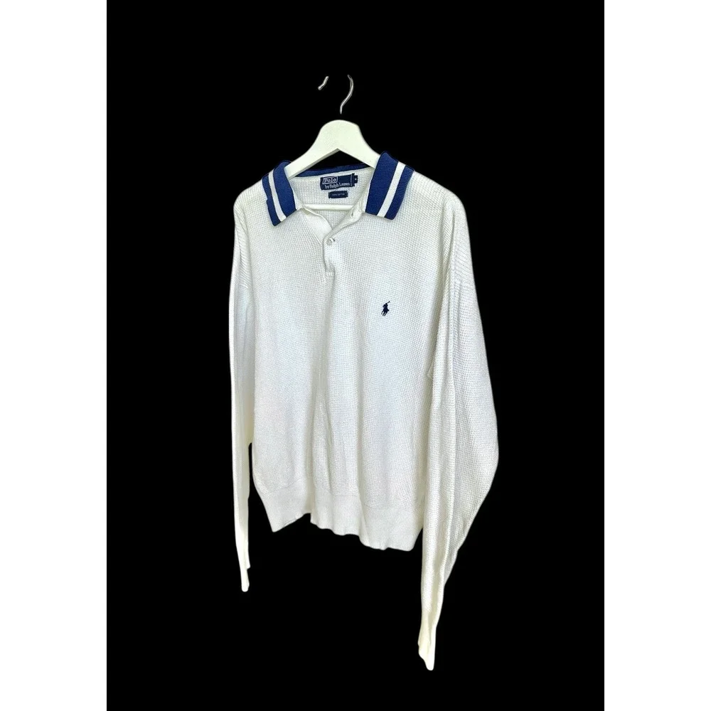 Vintage Ralph Lauren Long Sleeve Waffle Thermal Polo Shirt‎ Men's Medium *flaw